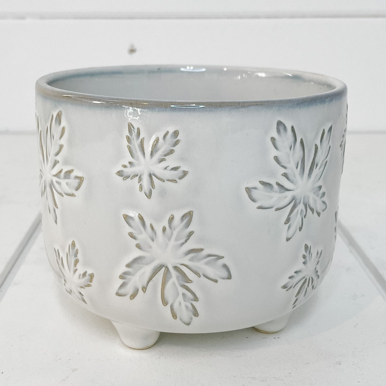 Leaf print glazed ceramic pot