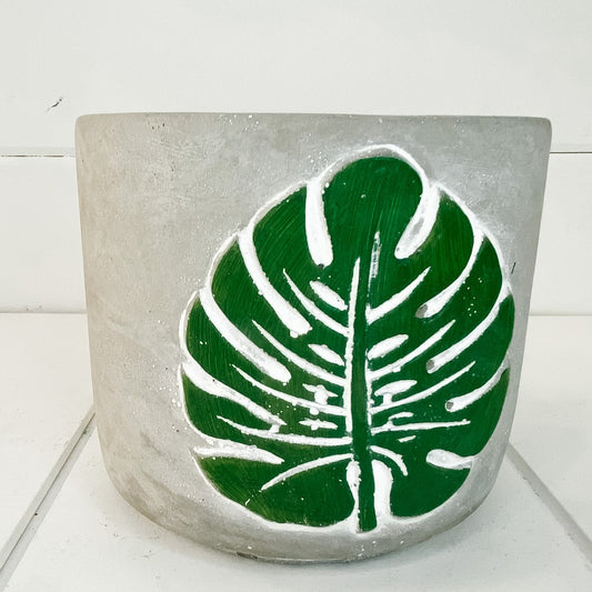 Cement monstera leaf plant pot