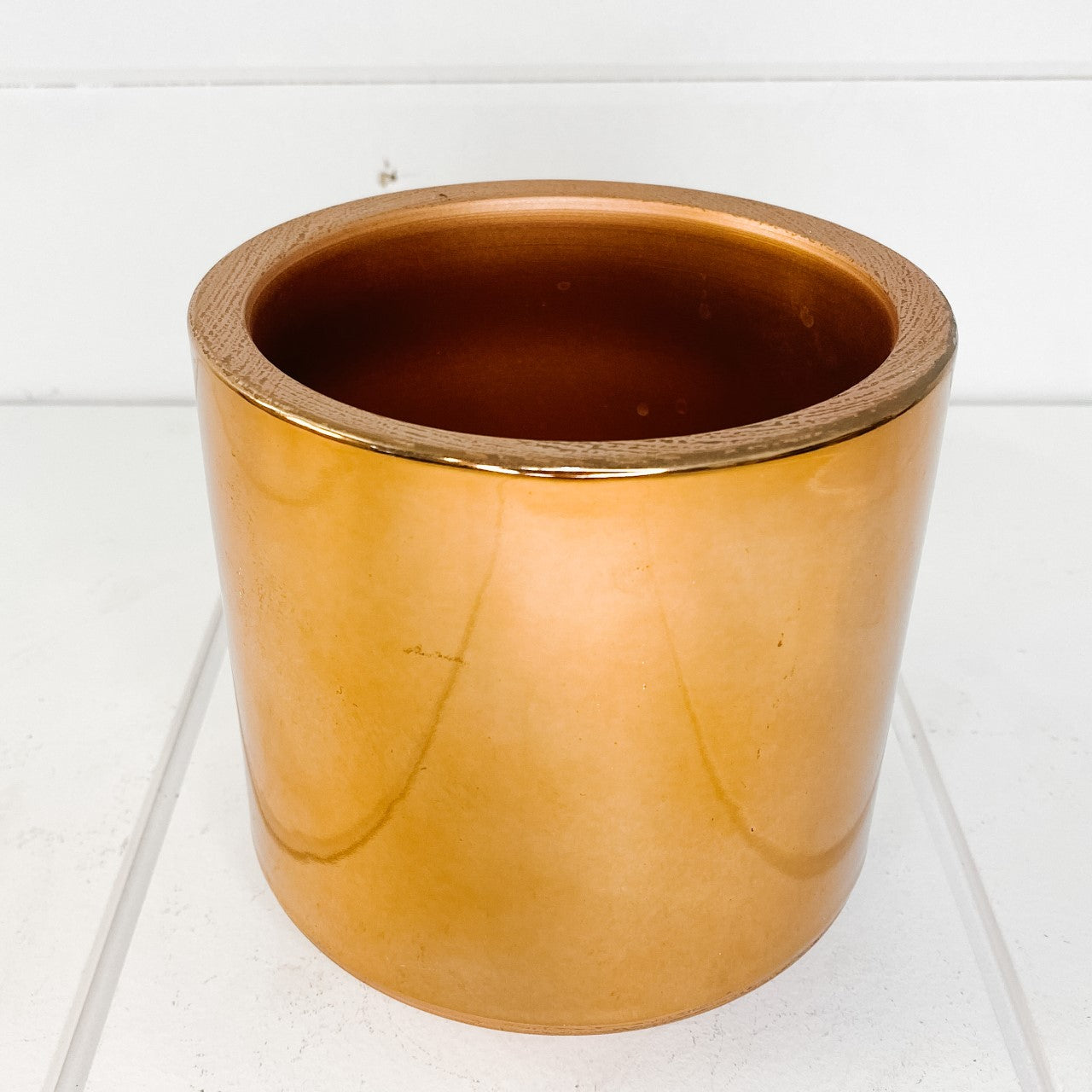 Copper glazed plant pot