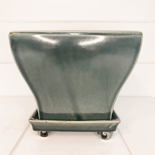 Blue/green planter with saucer