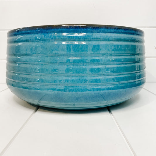Teal glazed textured planter