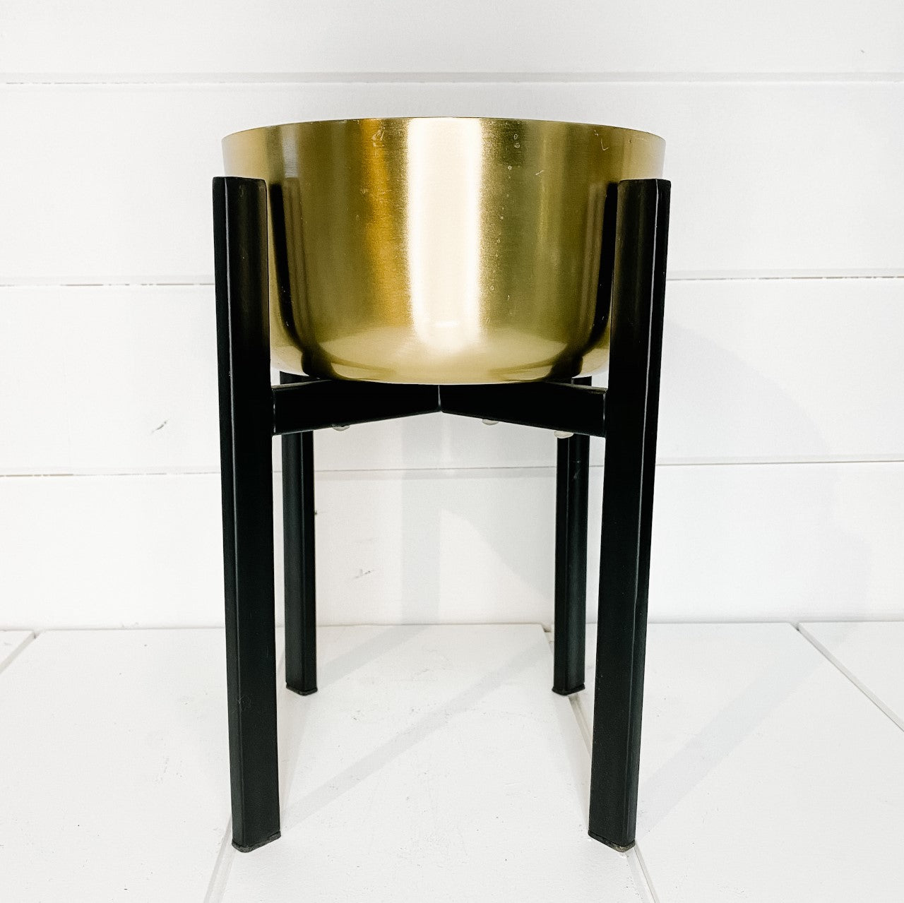 Gold metal planter with stand - two sizes