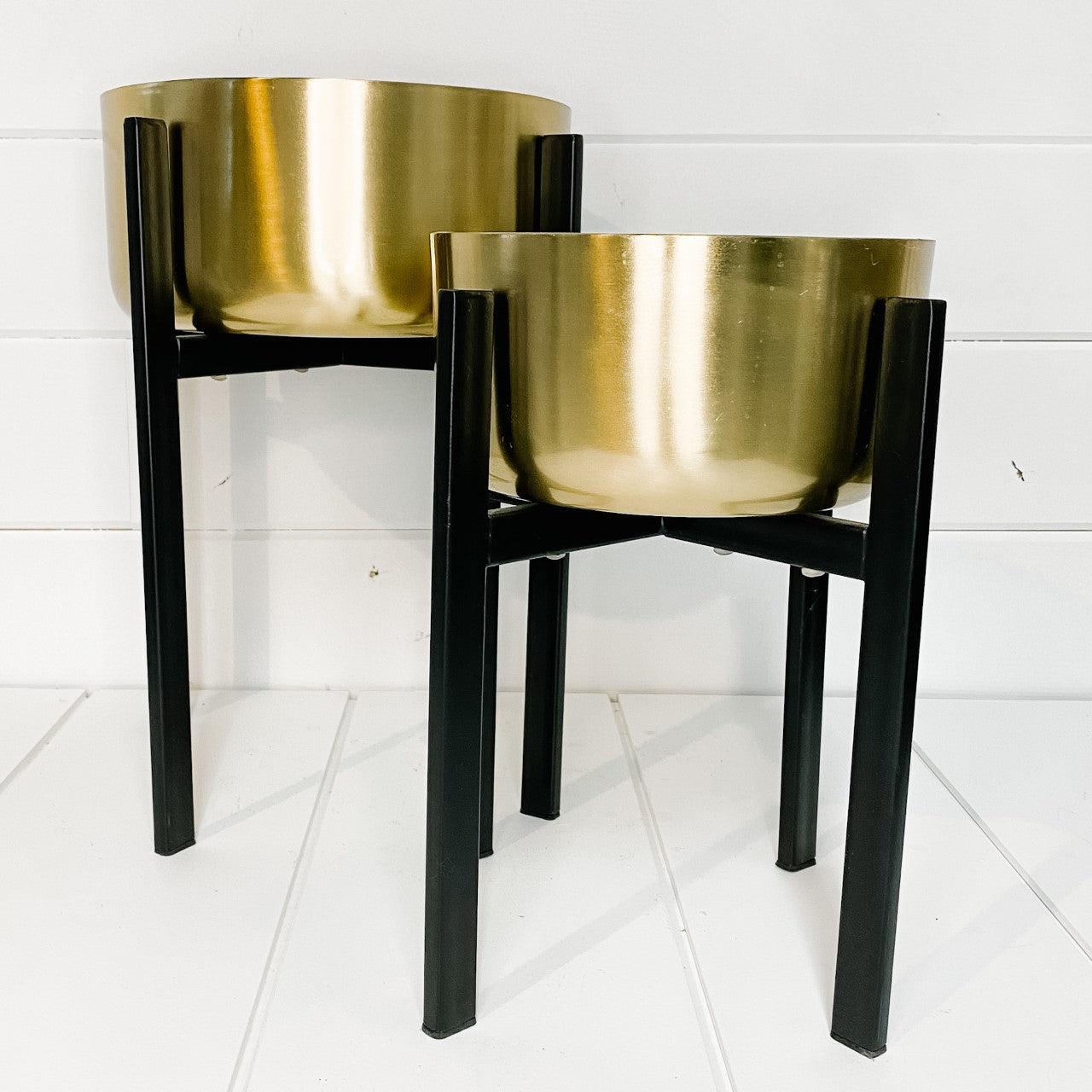 Gold metal planter with stand - two sizes