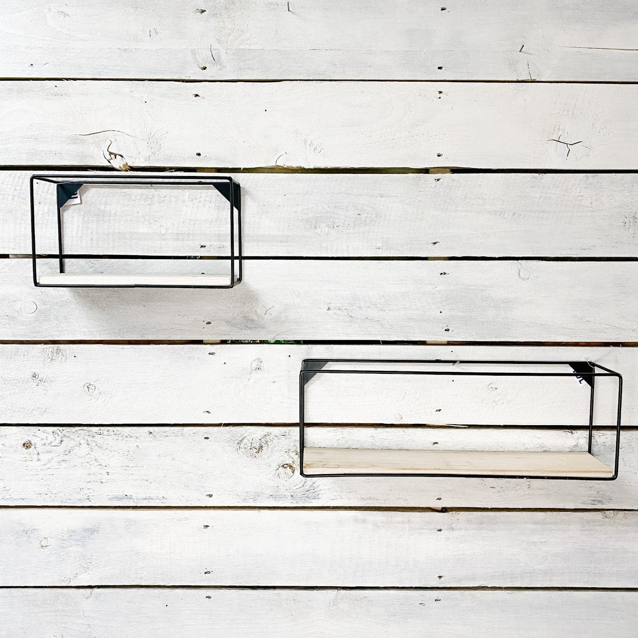 Metal frame wooden shelf.