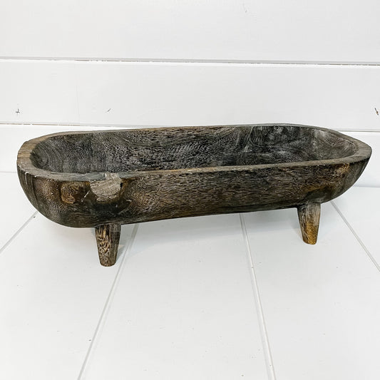 Carved Wood Rectangle Bowl on legs