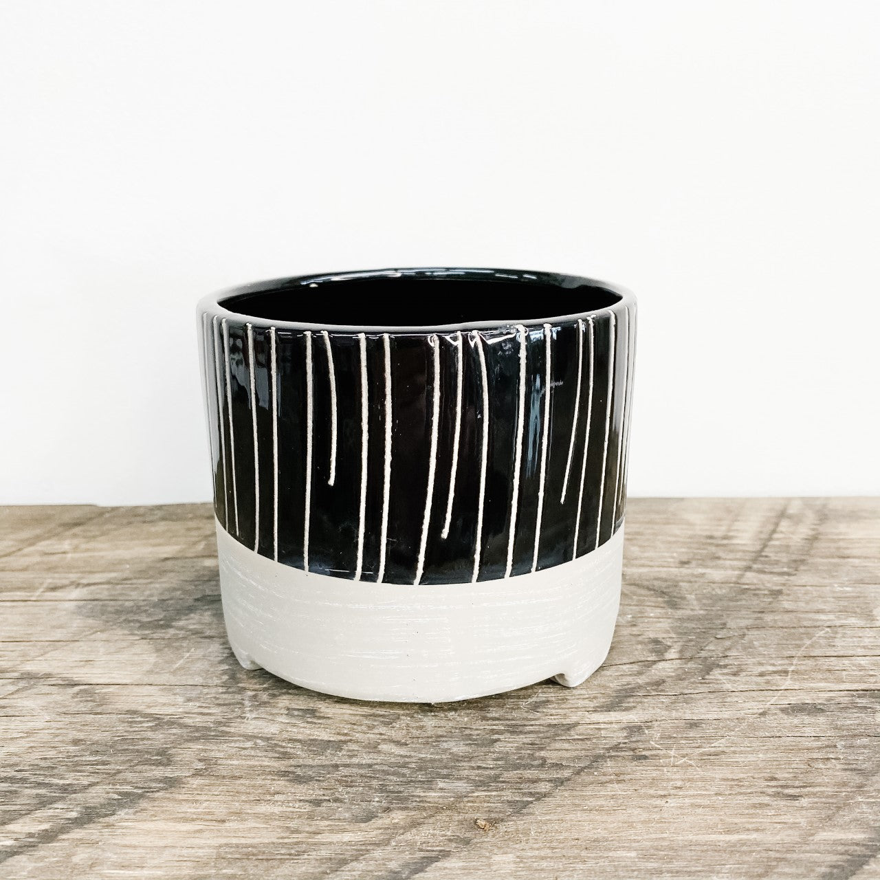Grey & Black Striped Mini Pot