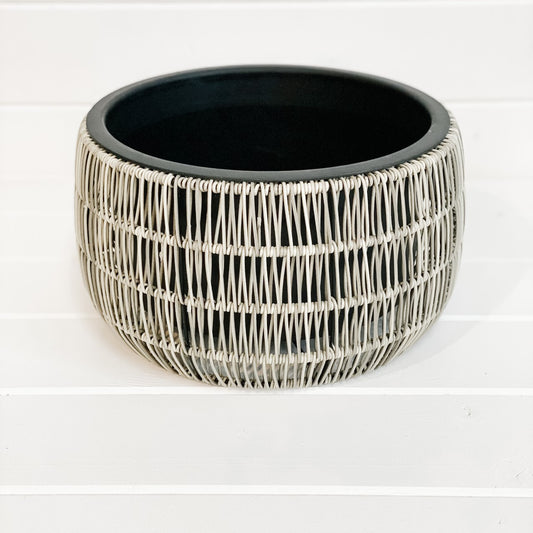 Grey Wicker Low Planter