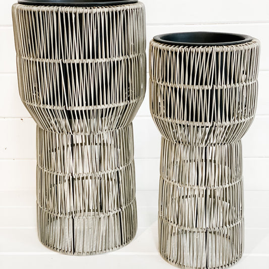 Tall standing Grey Wicker Pots