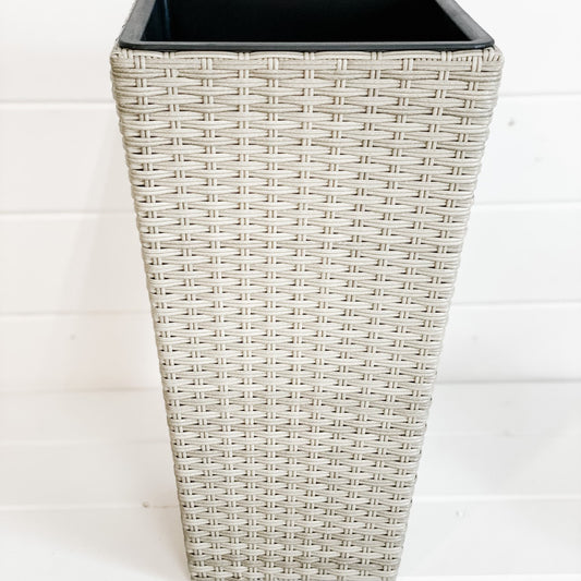 Tall Square Grey Wicker Planters