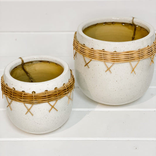 Boho Wicker/Cream speckled pots