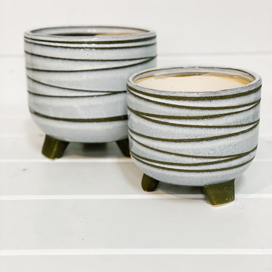 Grey/Green Striped Footed Pots