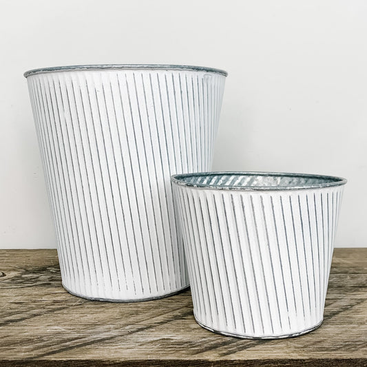 Striped White Tin Planter - Two Sizes
