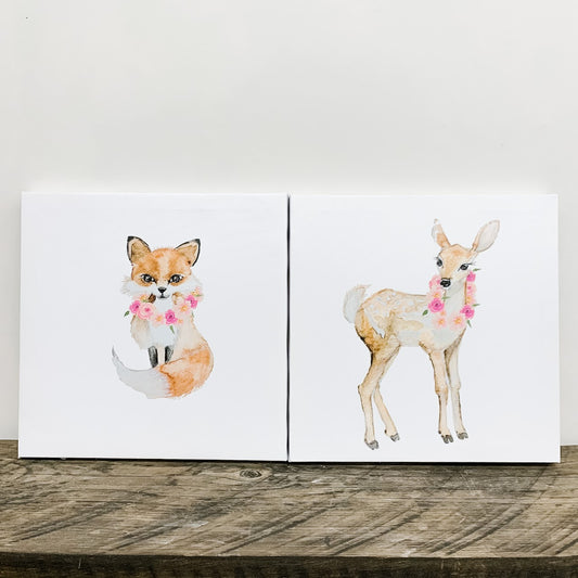 Cute Fox and Deer Canvas - Set of 2