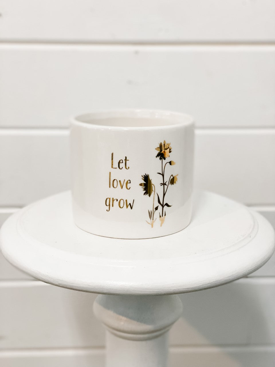 Let Love Grow White Ceramic Pot