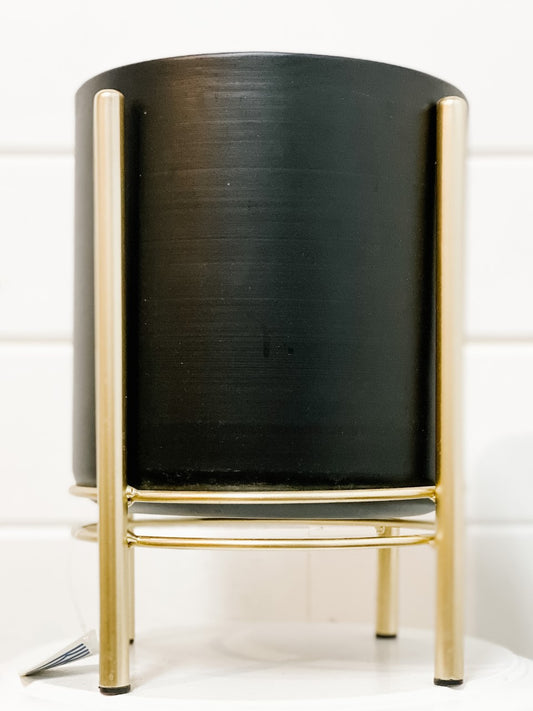 Matte Black Tin Pot on Gold Stand