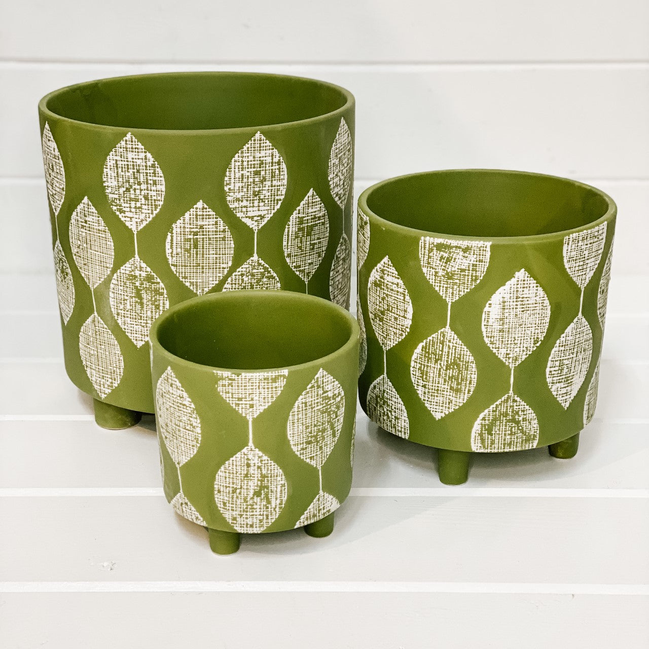 Moss Green Leaf Footed Ceramic Pots