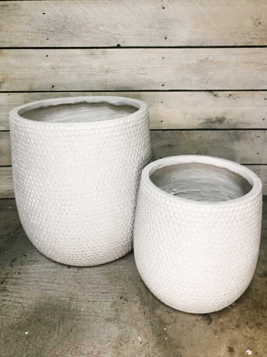 White Honeycomb Fiberclay Belly Planter